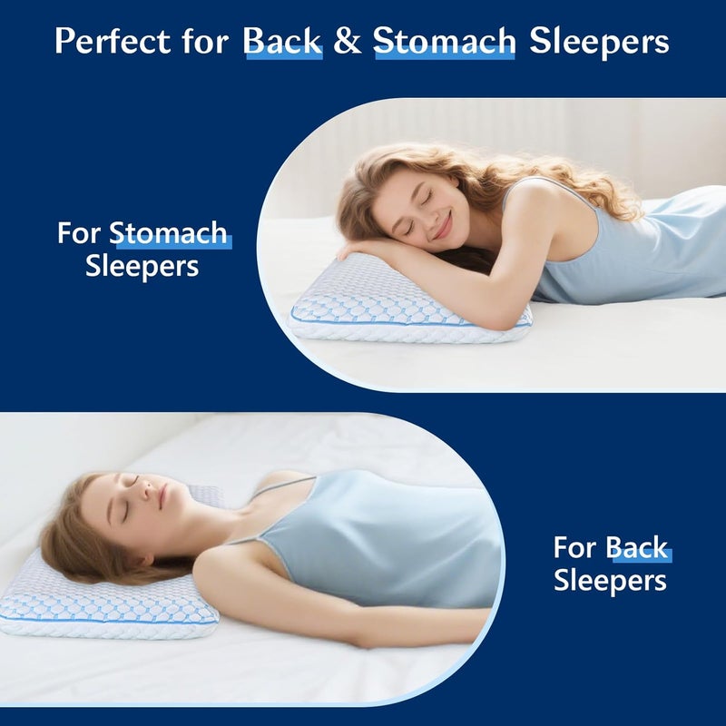 Iwacool Thin Pillow for Sleeping, Cooling Gel Flat Pillow for Stomach and Back Sleepers, Ultra Slim Stomach Sleeping Pillows for Shoulder Neck Pain Relief, Low Profile Memory Foam Pillows 2.25-inches - Image 2