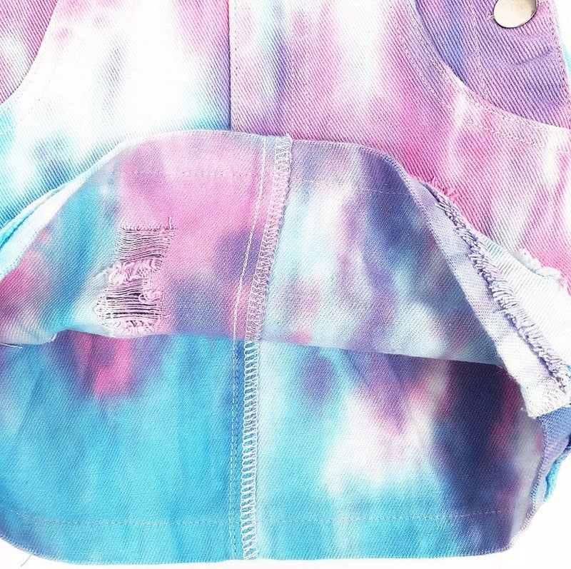 Peacolate 4-11T Little Girl Tie-dyed Short Overalls Vintage Dress Distressed Romper - Image 3