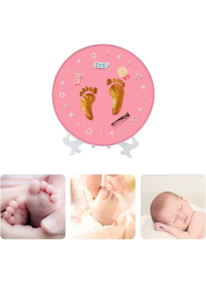 Taimi Baby Footprint Handprint Frame Kit for Baby Shower Gifts, DIY Infants Clay Souvenir Ornament Keepsake Kit Keepsake Box for Newborn Baby Boys and Baby Girls, Memorable New Mom Gifts (Pink)  - Image 1