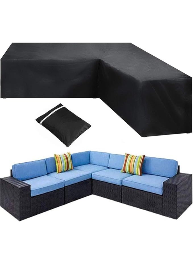 Garden Furniture Covers, V/L Shape Outdoor Patio Sofa Covers Universal Sectional Furniture Cover Waterproof Dustproof 420D Heavy Duty Garden Bench Protector,Black,286x286x82cm - Image 1
