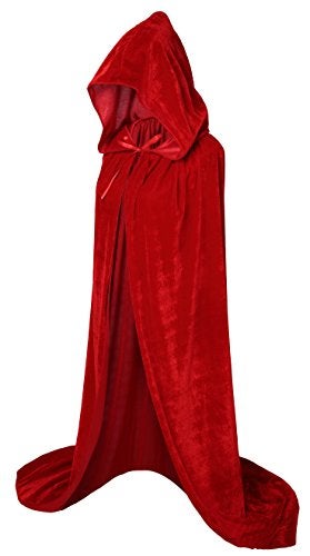 VGLOOK Unisex Adults Hooded Cloak Velvet Cape for Halloween Cosplay Costumes 59 inch Red - Image 1
