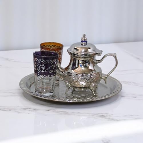 Art Of Handmade Moroccan Tea Tray Serving Cocktail Silver Handmade Fez Small Or Large Round (9/11/13/15 Inches) (9 Inches) - Image 4