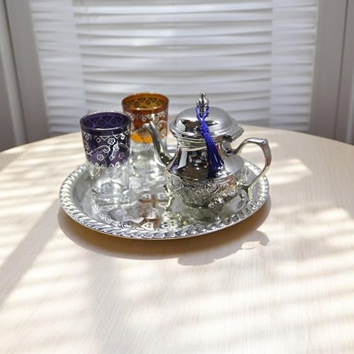 Art Of Handmade Moroccan Tea Tray Serving Cocktail Silver Handmade Fez Small Or Large Round (9/11/13/15 Inches) (9 Inches) - Image 2