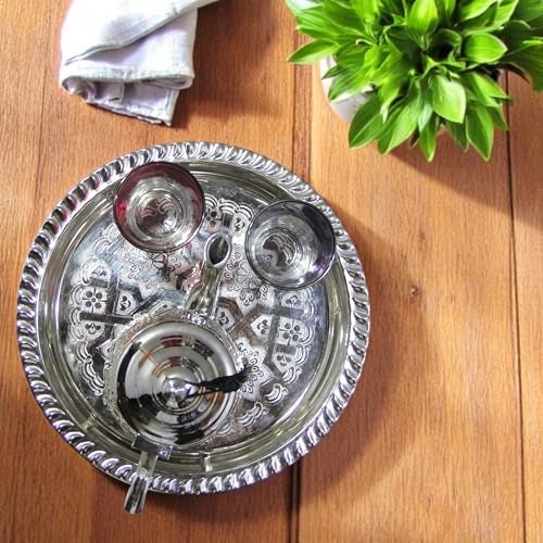 Art Of Handmade Moroccan Tea Tray Serving Cocktail Silver Handmade Fez Small Or Large Round (9/11/13/15 Inches) (9 Inches) - Image 3