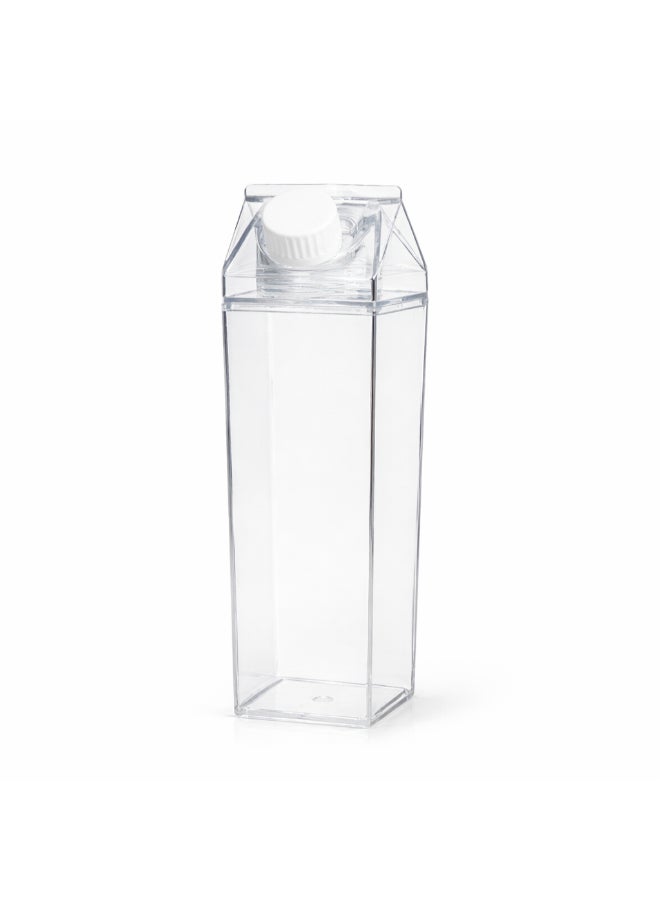Homesmiths Square Clear Plastic Bottle – 1 Liter, L 7.5 x B 7.5 x H 26 cm, Reusable, Leak-Proof, BPA-Free Milk Carton Water Bottle for Milk, Juice, Water, Travel, Kitchen & Storage - Image 1