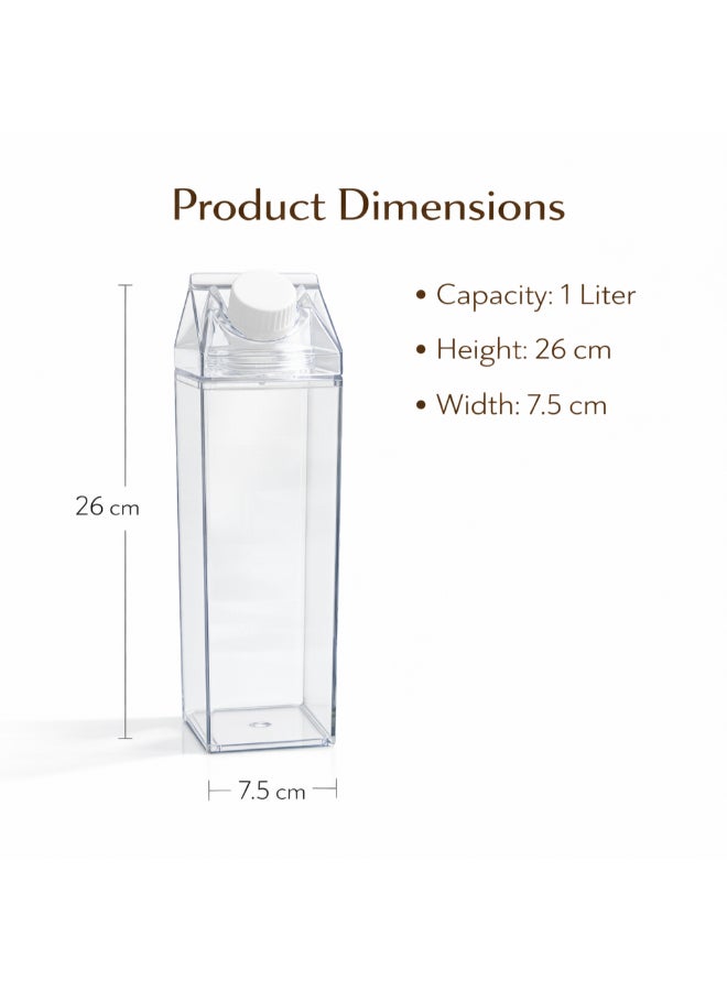 Homesmiths Square Clear Plastic Bottle – 1 Liter, L 7.5 x B 7.5 x H 26 cm, Reusable, Leak-Proof, BPA-Free Milk Carton Water Bottle for Milk, Juice, Water, Travel, Kitchen & Storage - Image 2
