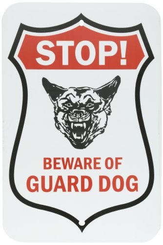 SmartSign SmartSign Aluminum Sign, Legend "Stop! Beware of Guard Dog" with Graphic, 18" high x 12" wide, Black/Red on White  - Image 1