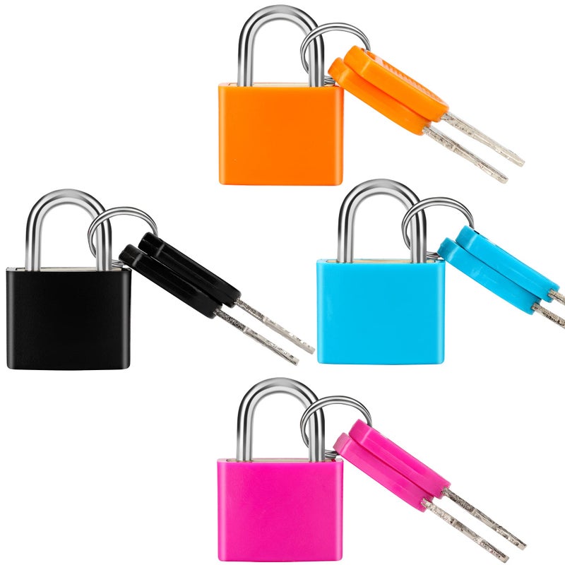 4 Pcs Suitcase Locks with Keys Multicolor Mini Keyed Padlock Febwind Metal Padlock Luggage Padlocks PlasticCovered Copper Keyed Padlock for Suitcase Backpack Boxes Laptop Bag