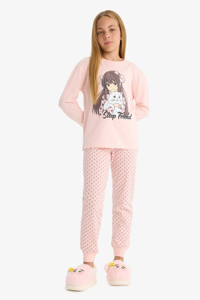 ديفاكتو Girl Printed Top and Pants 2 Piece Pyjama Set