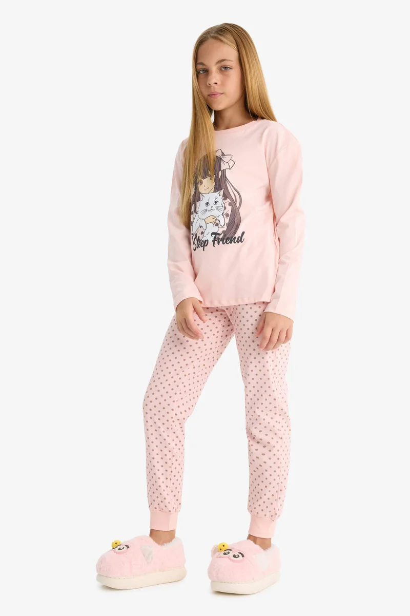 ديفاكتو Girl Printed Top and Pants 2 Piece Pyjama Set