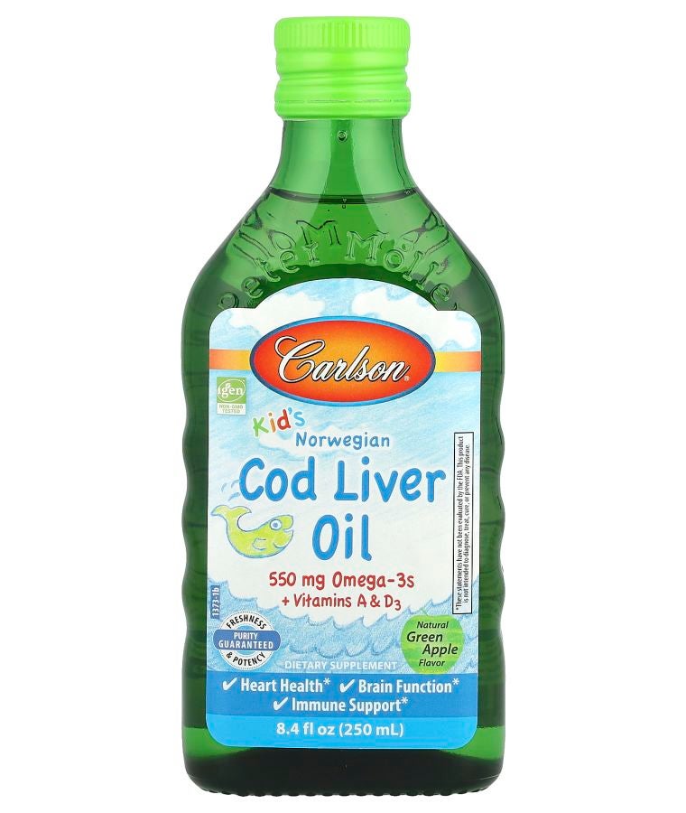 زيت كبد سمك القد النرويجي للأطفال بنكهة التفاح الأخضر الطبيعي 8.4 أونصة سائلة (250 مل)