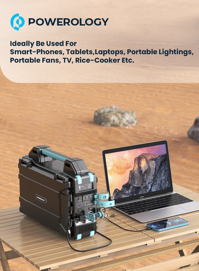 Powerology Portable Solar Generator 600W, AC Output, PD Output, 76800mAh Lithium-ion Battery, Real-time Display, Perfect Emergency Backup For Home, Travel, Camping - Black - Image 5