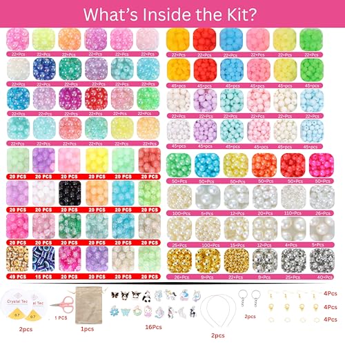 ambitieux DIY Jewellery Making Kit for Girls | 2700+pcs Colorful Round Beads, Pearls & Charms Set | Bracelet, Necklace & Keychain Making Craft Kit |Birthday Gift for Girls & Kids - Image 2