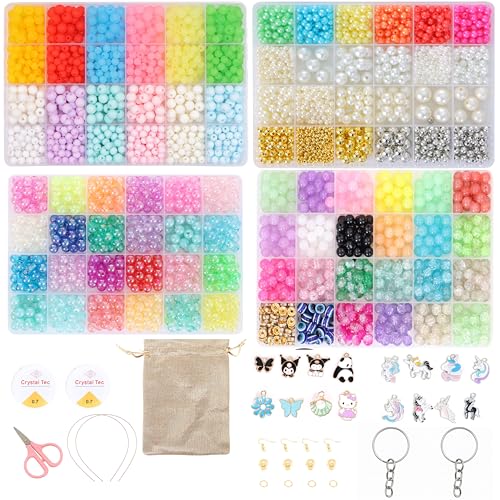 ambitieux DIY Jewellery Making Kit for Girls | 2700+pcs Colorful Round Beads, Pearls & Charms Set | Bracelet, Necklace & Keychain Making Craft Kit |Birthday Gift for Girls & Kids - Image 1