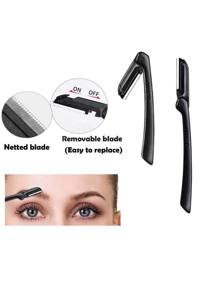 DELAYNOMORE77 Eyebrow Razor Kit, 12 in 1 Professional Eyebrow Grooming Set, Including 3 Razors Trimmer,1 Tweezer,2 Scissors,2 Replacement Blades,1 Eyelashes Roller,2 Brushes,1 Storage Bag - Image 4