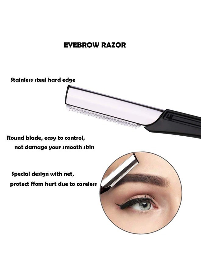 DELAYNOMORE77 Eyebrow Razor Kit, 12 in 1 Professional Eyebrow Grooming Set, Including 3 Razors Trimmer,1 Tweezer,2 Scissors,2 Replacement Blades,1 Eyelashes Roller,2 Brushes,1 Storage Bag - Image 5