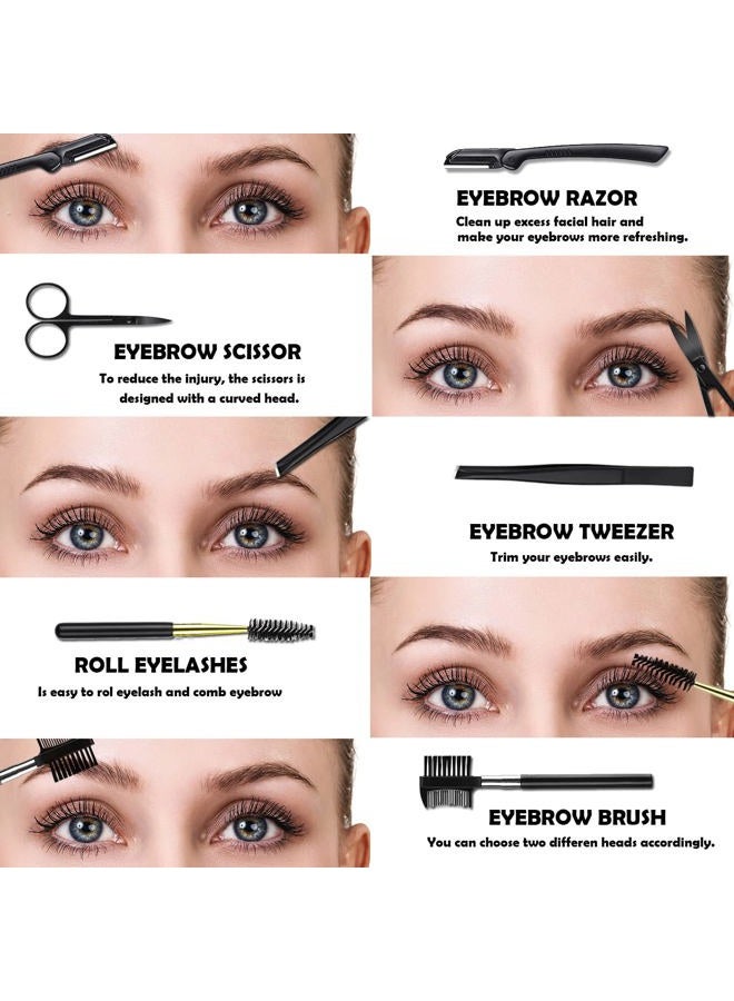 DELAYNOMORE77 Eyebrow Razor Kit, 12 in 1 Professional Eyebrow Grooming Set, Including 3 Razors Trimmer,1 Tweezer,2 Scissors,2 Replacement Blades,1 Eyelashes Roller,2 Brushes,1 Storage Bag - Image 2