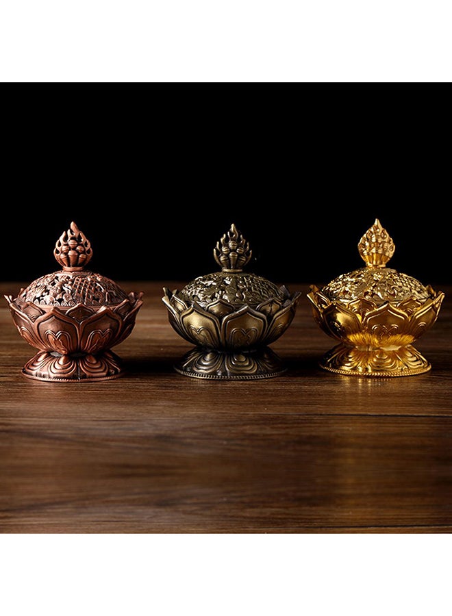 OUTAD Tibetan Lotus Metal Craft Mini Incense Burner Brown - Image 4