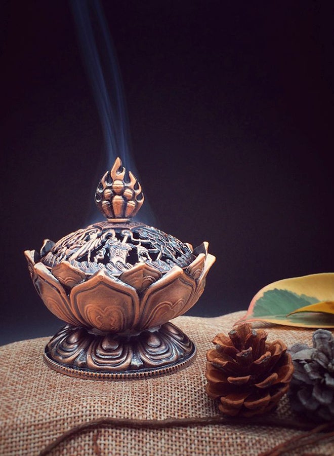 OUTAD Tibetan Lotus Metal Craft Mini Incense Burner Brown - Image 3