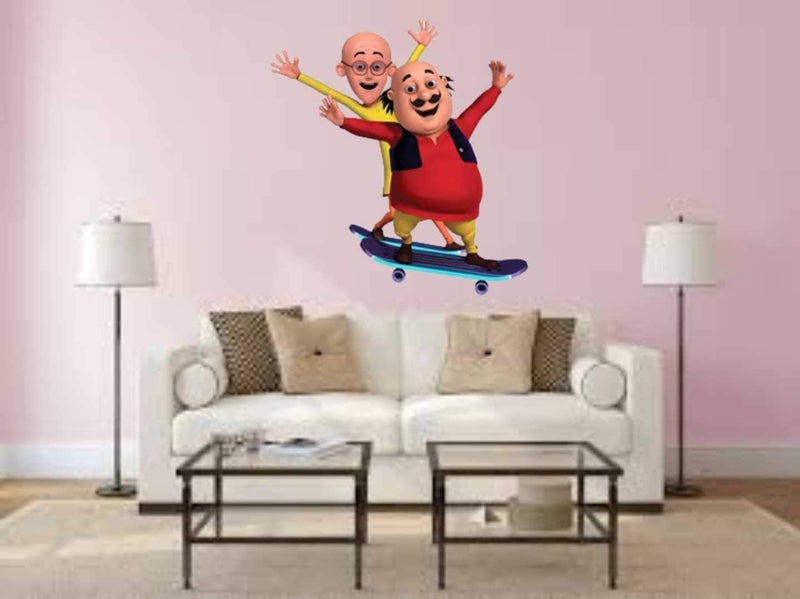 Sky Flying Funny Motu Patlu Kids Wall Sticker for Bedroom Kids Room Bed Room Hall Multicolor Size 55Cm X 60Cm
