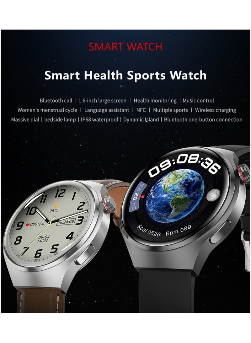 Smart Watch GT4 PRO With Bluetooth Calling Function (Answer/Make Calls), Fitness Tracking Watch With Sleep Monitoring Function, Suitable For IPhone/Android, IP68 Waterproof (Silver Silicone + Silver Steel) 2pcs Watch Strap  - Image 3