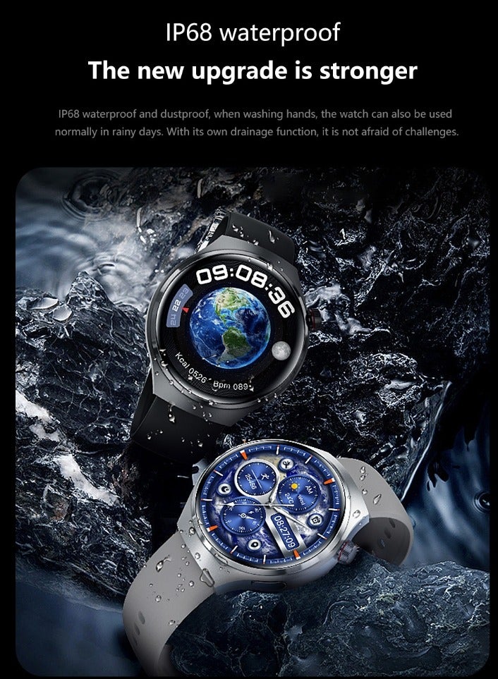 Smart Watch GT4 PRO With Bluetooth Calling Function (Answer/Make Calls), Fitness Tracking Watch With Sleep Monitoring Function, Suitable For IPhone/Android, IP68 Waterproof (Silver Silicone + Silver Steel) 2pcs Watch Strap  - Image 4