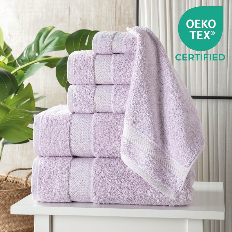 TEXTILOM 100% Turkish Cotton 6 Pcs Bath Towel Set, Luxury Soft & Absorbent Bathroom Towels Set (2 Bath Towels, 2 Hand Towels, 2 Washcloths)- Lilac - Image 2