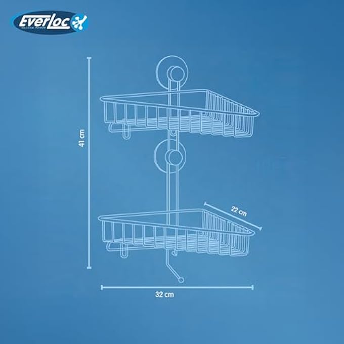 EVERLOC 2 Shelf Corner Rack No Drilling No Screws No Glue No Adhesive Vacuum Suction Wall Mounted Chrome Corner Bathroom Accessories Holder Shower Rack Easy Install EVL10202 - Image 2