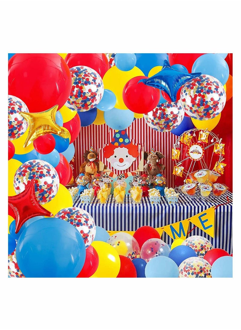 Y&D - Carnival Circus Balloon Arch and Garland Kit, 120pcs Red Yellow Blue Rainbow Multicolor Latex Confetti Balloons Star Foil Balloons, for Baby Shower Paw Birthday Wedding Party Decorations - Image 1