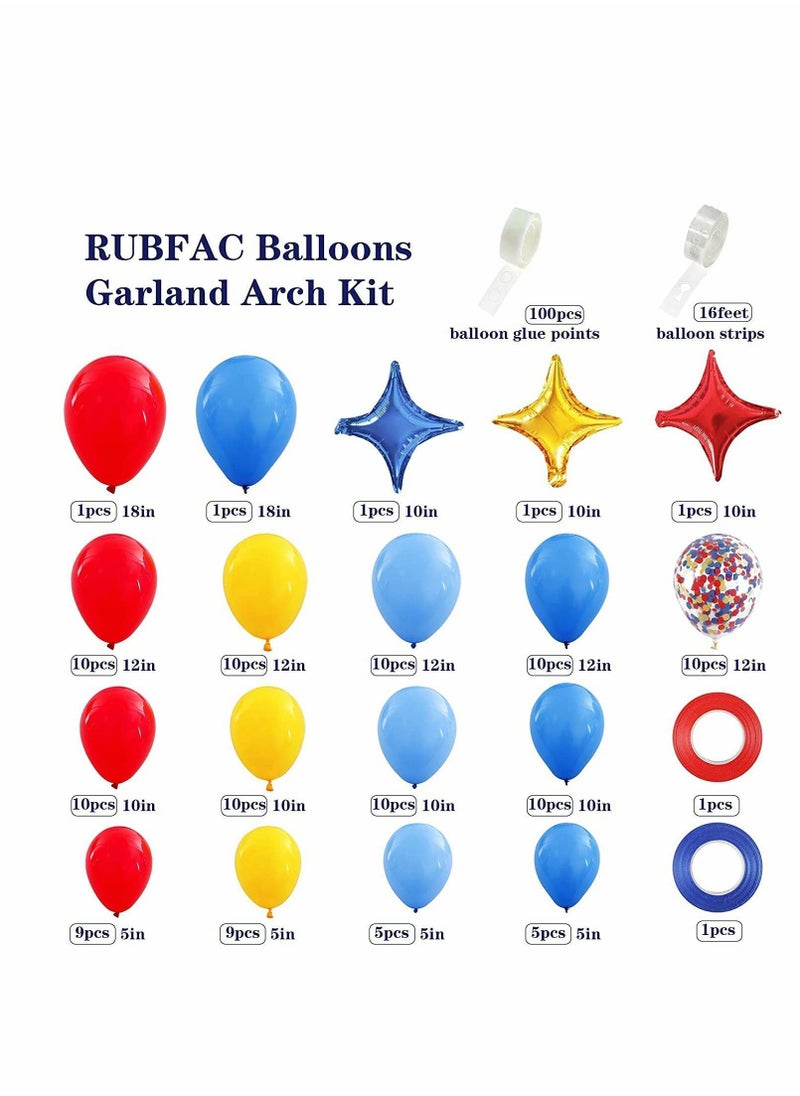Y&D - Carnival Circus Balloon Arch and Garland Kit, 120pcs Red Yellow Blue Rainbow Multicolor Latex Confetti Balloons Star Foil Balloons, for Baby Shower Paw Birthday Wedding Party Decorations - Image 1