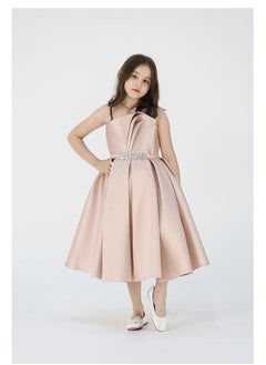 A luxurious evening dress for girls of Mikado taffeta material, distinguished by an elegant touch in the chest and decorated with an elegant belt inlaid with luxurious crystal beads from the bottom, a
