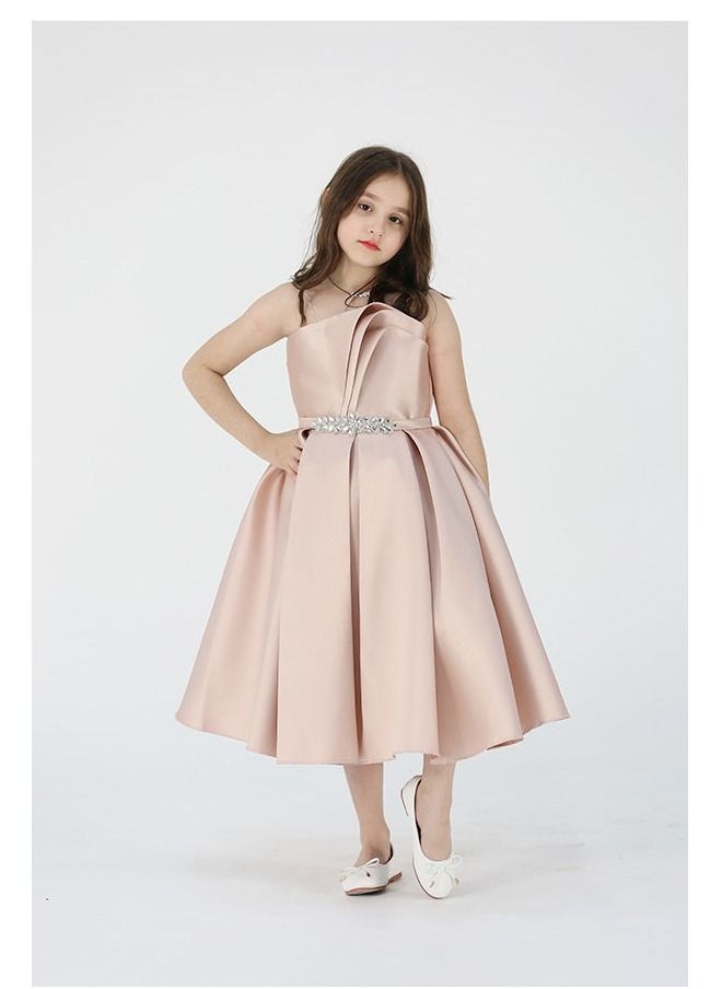 Dentek - A luxurious evening dress for girls of Mikado taffeta material, distinguished by an elegant touch in the chest and decorated with an elegant belt inlaid with luxurious crystal beads from the bottom, a - Image 1