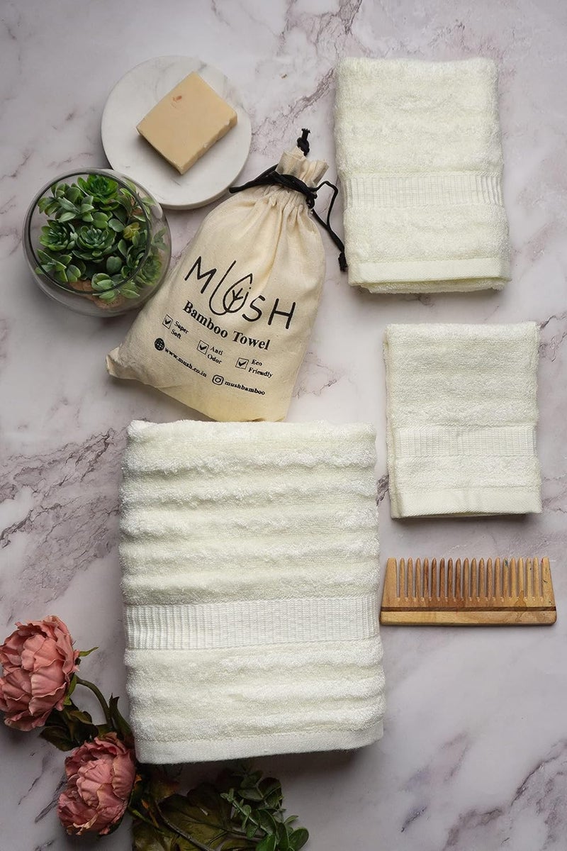 Mush مجموعة مناشف فاخرة من الخيزران 3 قطع | ناعمة للغاية، ماصة ومضادة للميكروبات 600 غم (منشفة استحمام، منشفة يد ومنشفة وجه) مثالية للاستخدام اليومي والهدايا (لون أصفر ليموني) - Image 4
