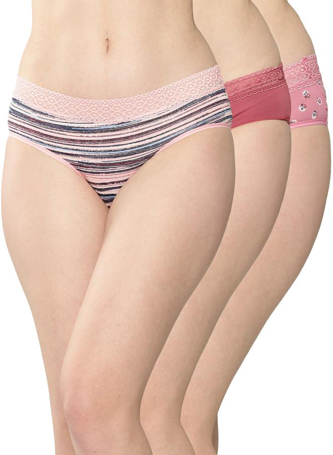 Leading Lady Pack of 3 - Printed Lace Waistband Bikini - Image 1