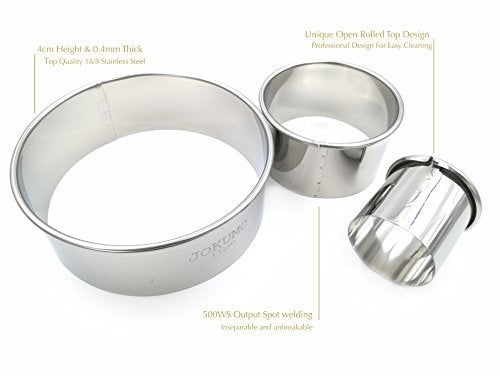 JOKUMO 9 Piece Extra Large Chef Grade Plain Round Pastry/Cookie Cutter Set - Extra Thick Premium 18/8 304 Stainless Steel - Marked Size for Professional Chefs and Ambitious Home Cooks - Image 5