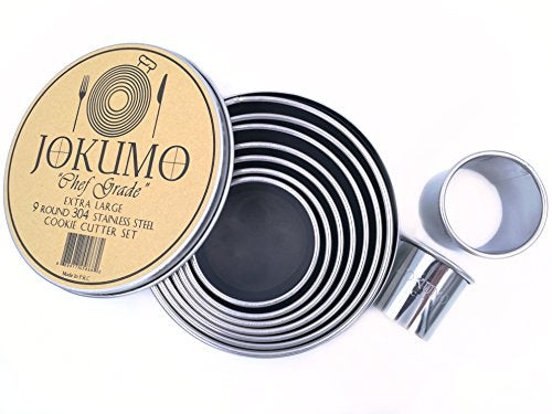 JOKUMO 9 Piece Extra Large Chef Grade Plain Round Pastry/Cookie Cutter Set - Extra Thick Premium 18/8 304 Stainless Steel - Marked Size for Professional Chefs and Ambitious Home Cooks - Image 1