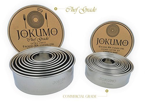 JOKUMO 9 Piece Extra Large Chef Grade Plain Round Pastry/Cookie Cutter Set - Extra Thick Premium 18/8 304 Stainless Steel - Marked Size for Professional Chefs and Ambitious Home Cooks - Image 2