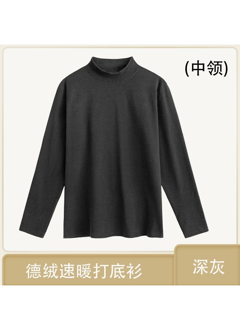 Generic Fleece Half Polo/turtle Neck Sleeve T-shirt Mens Autumn Winter Inner Warm Slimming Smooths Silhouette Versatile Base Layer Top Dark gray  - Image 1