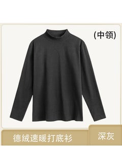 Generic Fleece Half Polo/turtle Neck Sleeve T-shirt Mens Autumn Winter Inner Warm Slimming Smooths Silhouette Versatile Base Layer Top Dark gray  - Image 1