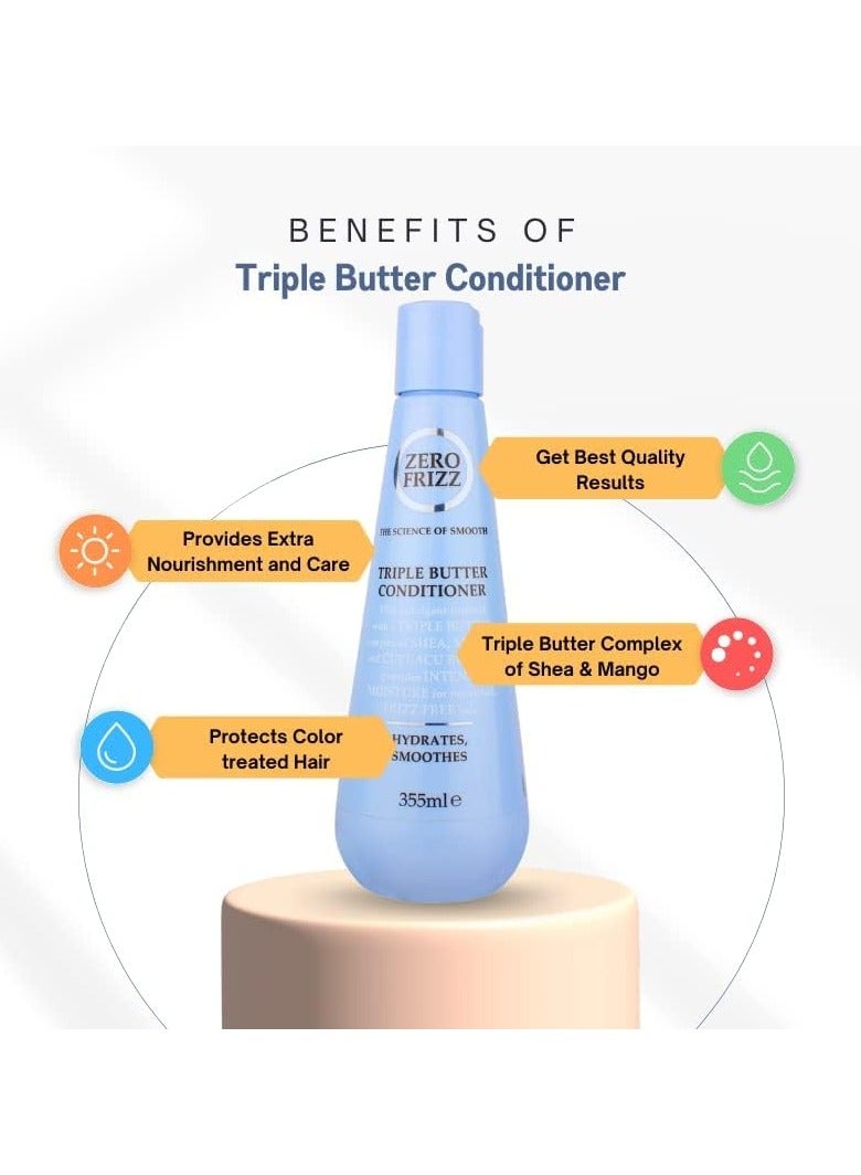 Zero Frizz Triple Butter Conditioner 355ml | Deep Moisture Frizz Control with Shea, Mango & Cupuaçu Butters | Sulfate-Free Daily Hair Care for Dry, Curly Hair - Image 2
