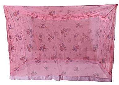 Yeebay Rectangular Shape Soft Flower Printed Mosquito Net (Macchardani) for Single / Double Bed | Foldable Lightweight Mosquito Netting Protection for Baby / Adults (8X8, Pink Print) - Image 1