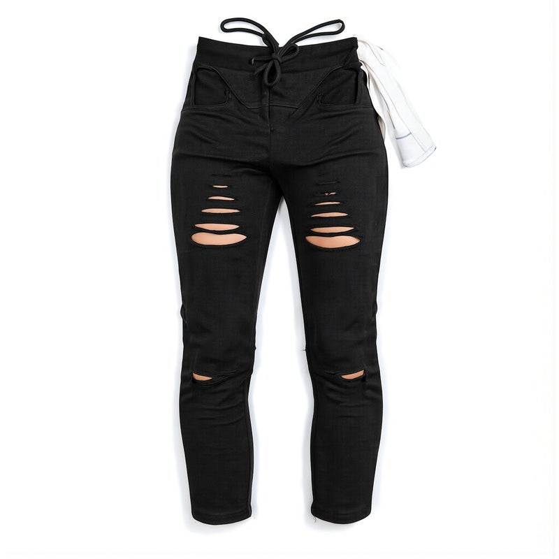 Women Ripped Skinny Pants Navy S Size Students Teen Ladies Casual School Commute - Image 3