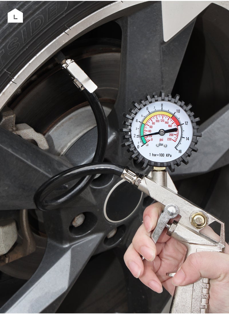 Tire Pressure Inflator and Gauge Kit - Heavy-Duty Inflator Gun with Pressure Gauge -High-Performance Auto Tire Inflation Tool with Precision Air Control for Vehicle Maintenance and Tire Repair
