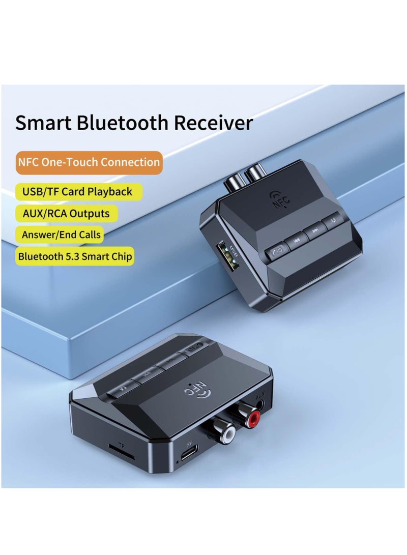 Bluetooth Receiver Bluetooth 5.3 Adapter with 3.5mm to RCA (NFC-Enabled) Bluetooth AUX Adapter for Car Wireless Audio Receiver for Home Stereo/Speaker/Music/Hands-Free Calls  - Image 4