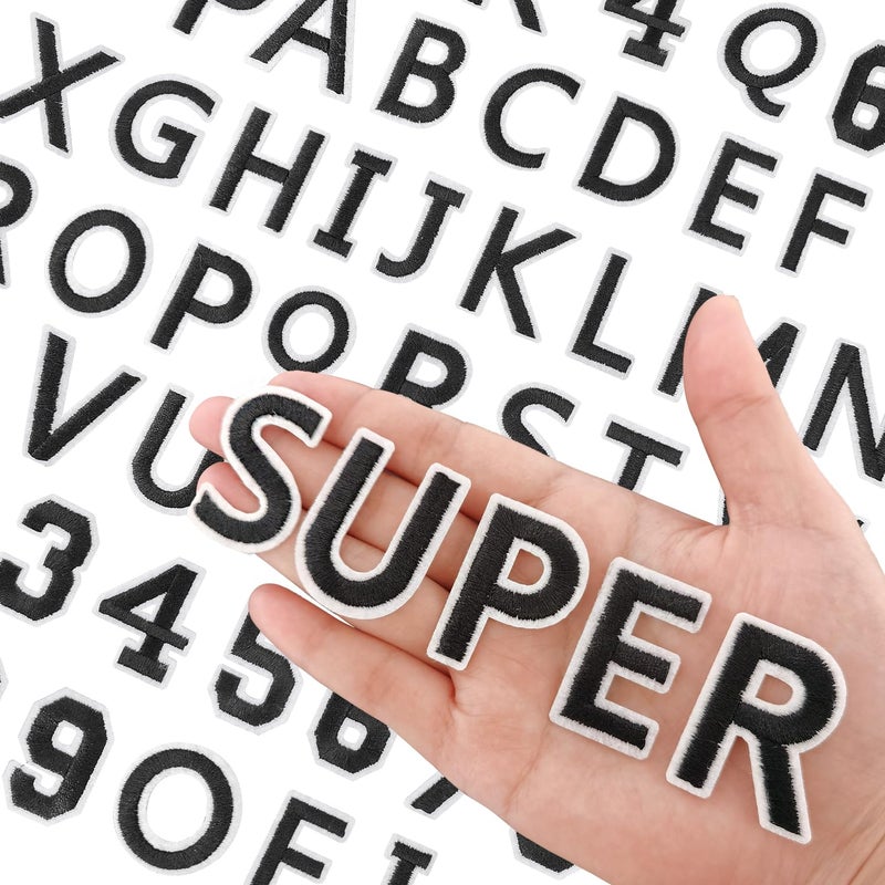 RF-patch 72 Pcs Iron on Letters for Fabric, Alphabet Embroidered Patch A-Z, Number Patch 0-9, Iron on Letters and Numbers for Clothes, Hat, Jeans(Black) - Image 1