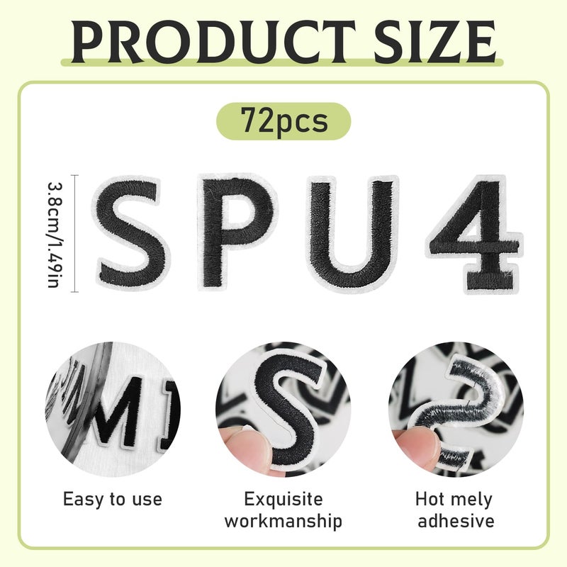 RF-patch 72 Pcs Iron on Letters for Fabric, Alphabet Embroidered Patch A-Z, Number Patch 0-9, Iron on Letters and Numbers for Clothes, Hat, Jeans(Black) - Image 2