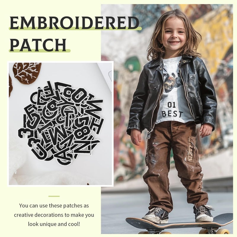 RF-patch 72 Pcs Iron on Letters for Fabric, Alphabet Embroidered Patch A-Z, Number Patch 0-9, Iron on Letters and Numbers for Clothes, Hat, Jeans(Black) - Image 3