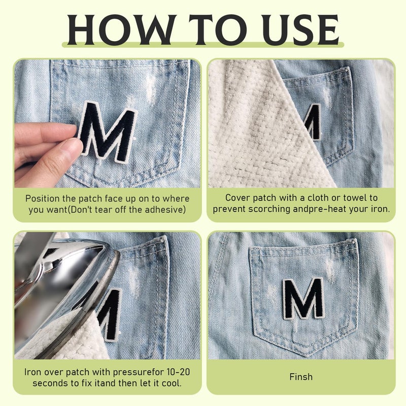 RF-patch 72 Pcs Iron on Letters for Fabric, Alphabet Embroidered Patch A-Z, Number Patch 0-9, Iron on Letters and Numbers for Clothes, Hat, Jeans(Black) - Image 5