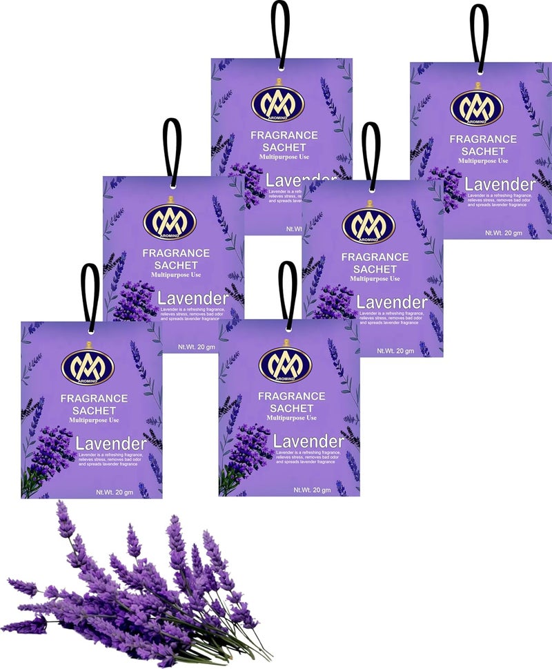 AROMIND AROMIND Lavender Fragrance Sachet 20g Each Pack of 6 Scented Pouches for Wardrobe Car Home  - Image 1