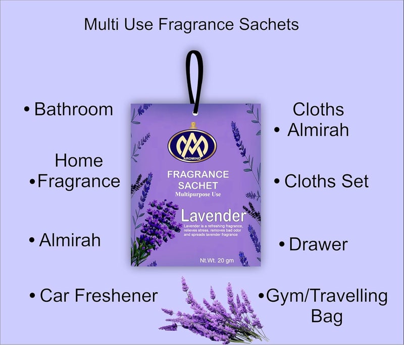 AROMIND AROMIND Lavender Fragrance Sachet 20g Each Pack of 6 Scented Pouches for Wardrobe Car Home  - Image 2
